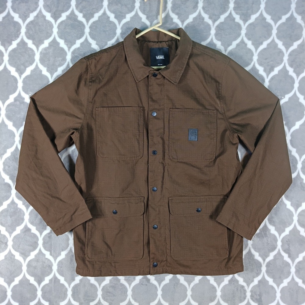 Vans Drill Chore Jacket Men Medium Brown Ripstop Invisible Hood Utility Coat